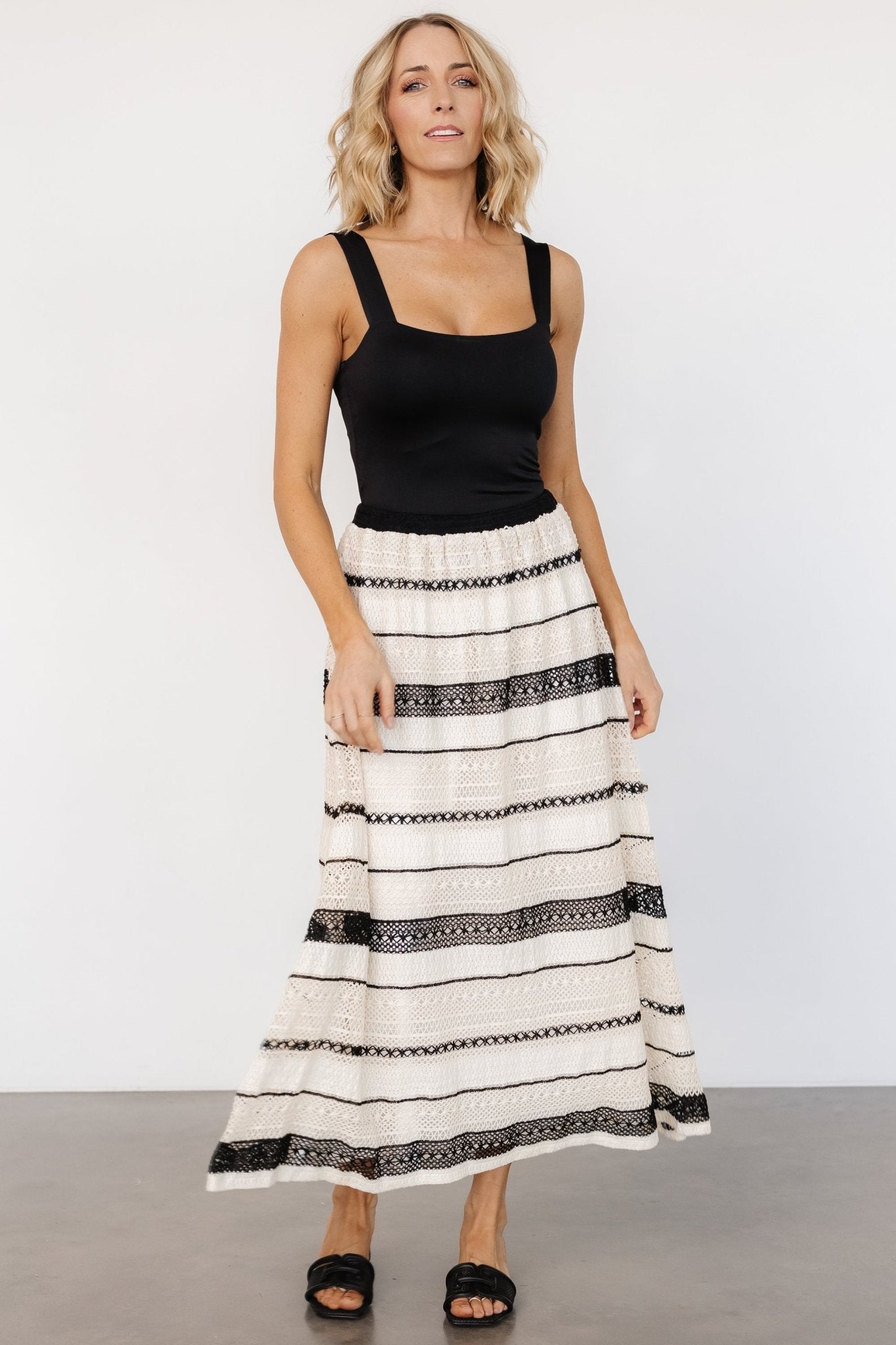 Alondra Woven Skirt | Cream + Black
