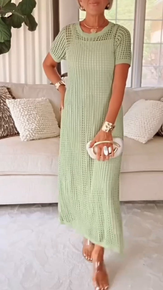 Elegant Boat Neck Hollow Airy Two-piece Dress - Samberule