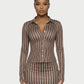 AVENYA Striped Long-Sleeved Shirt & Mini Skirt Set