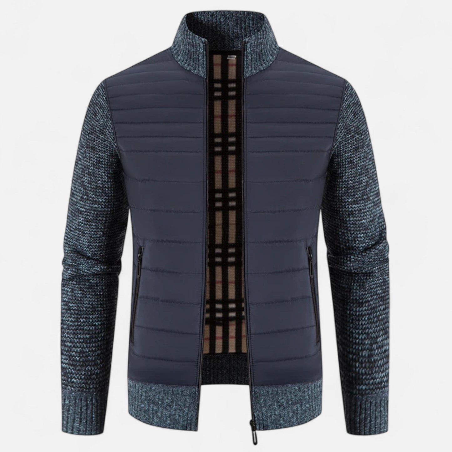 Men's Fleece Patchwork Jacket with Stand Collar
