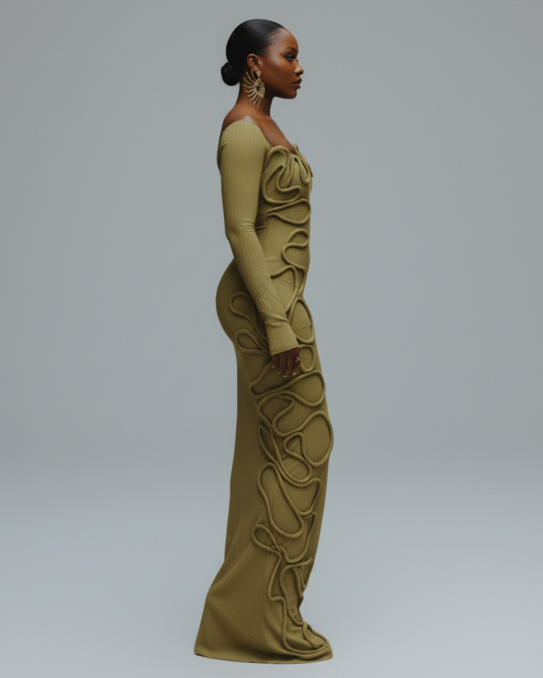 CARAMINA Sculptural Loop Maxi Gown