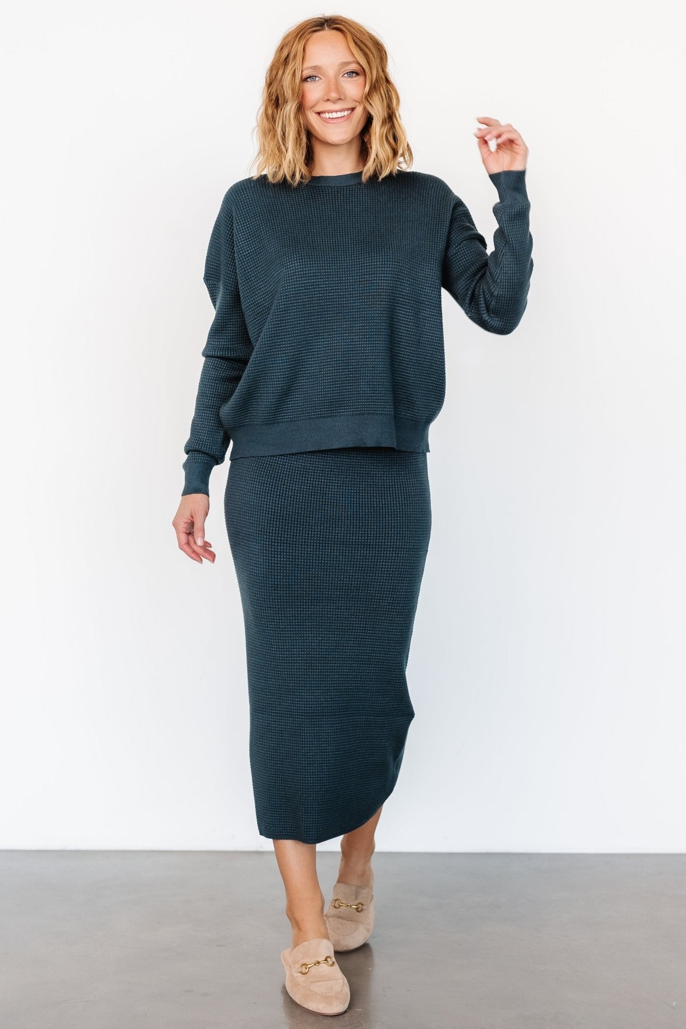 Carey Waffle Midi Skirt | Midnight Blue