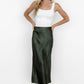 Celeste Satin Midi Skirt | Dark Green