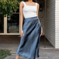 Celeste Satin Midi Skirt | Steel Blue