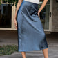 Celeste Satin Midi Skirt | Steel Blue