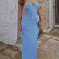 3D Flower Decor Halter Neck Bodycon Crochet Maxi Dresses