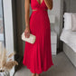 Caroline - Elegant V-Neck Pleated Skirt Dress for Women - Samberule