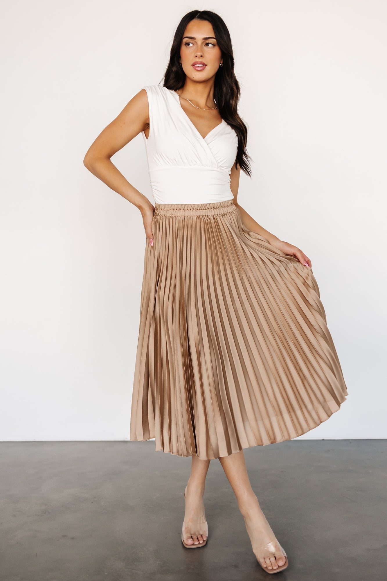 Demetria Pleated Midi Skirt | Light Bronze