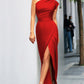 Anna | Women’s One Shoulder Split Hem Dress - Samberule