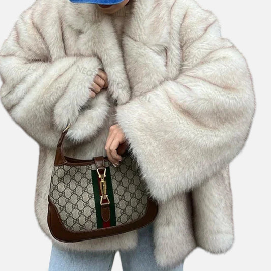Women’s Wide Lapel Faux Fur Coat - Samberule