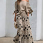 Casual Shoulder Top & Printed Pants Two-Piece Set