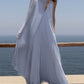 Elegant V-neck Pleated Flowy Maxi Dress