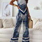 Stylish Printed Lace-Up Vest & Pants Two-Piece Set
