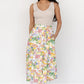 Gigi Button Midi Skirt | Off White + Multi Print