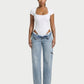 Ribbed Lace-Trim Square Neck Bodysuit - Samberule