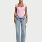 Ribbed Lace-Trim Square Neck Bodysuit - Samberule