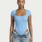 Ribbed Lace-Trim Square Neck Bodysuit - Samberule