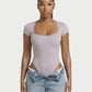 Ribbed Lace-Trim Square Neck Bodysuit - Samberule
