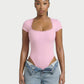 Ribbed Lace-Trim Square Neck Bodysuit - Samberule