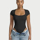 Ribbed Lace-Trim Square Neck Bodysuit - Samberule