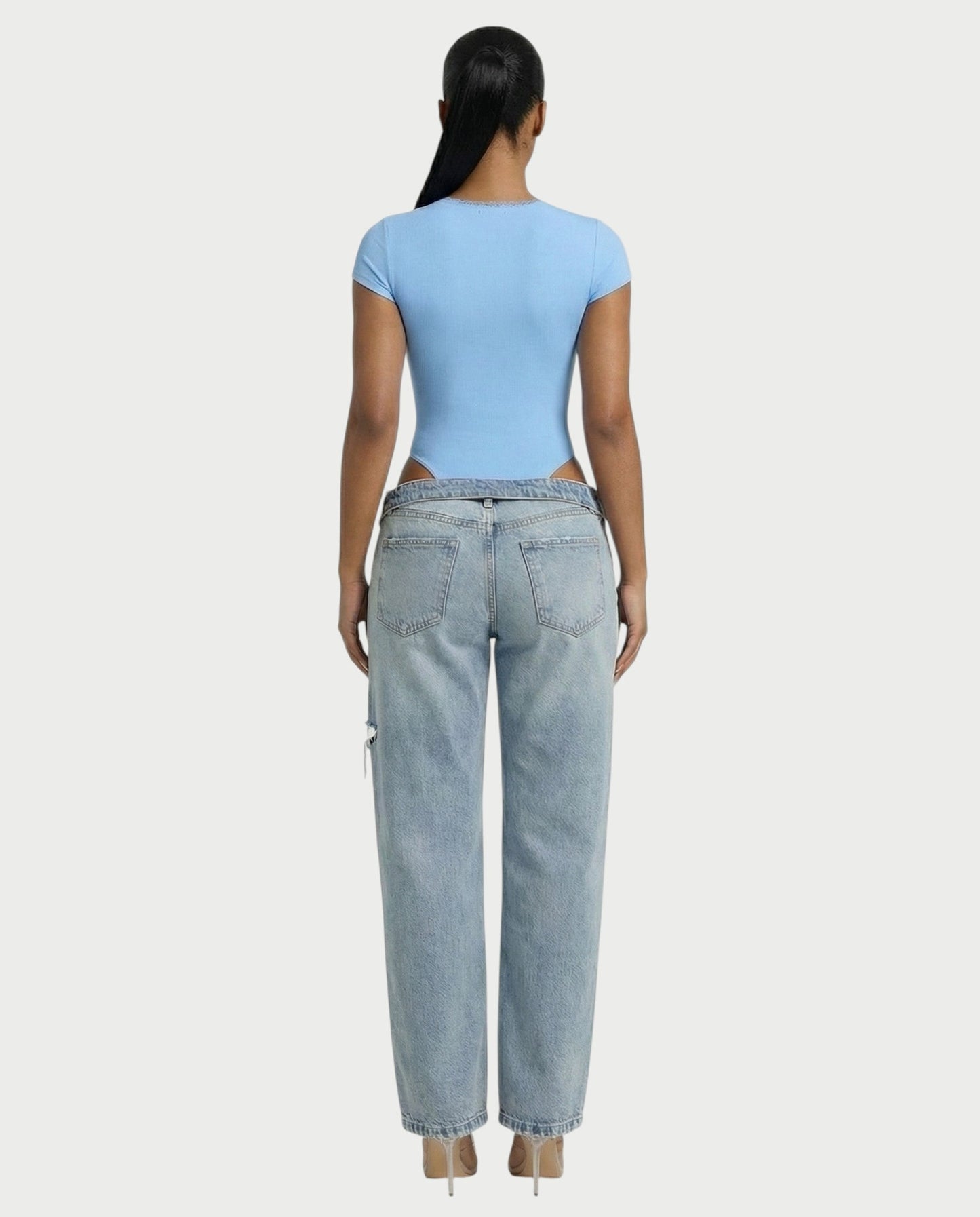 Ribbed Lace-Trim Square Neck Bodysuit - Samberule