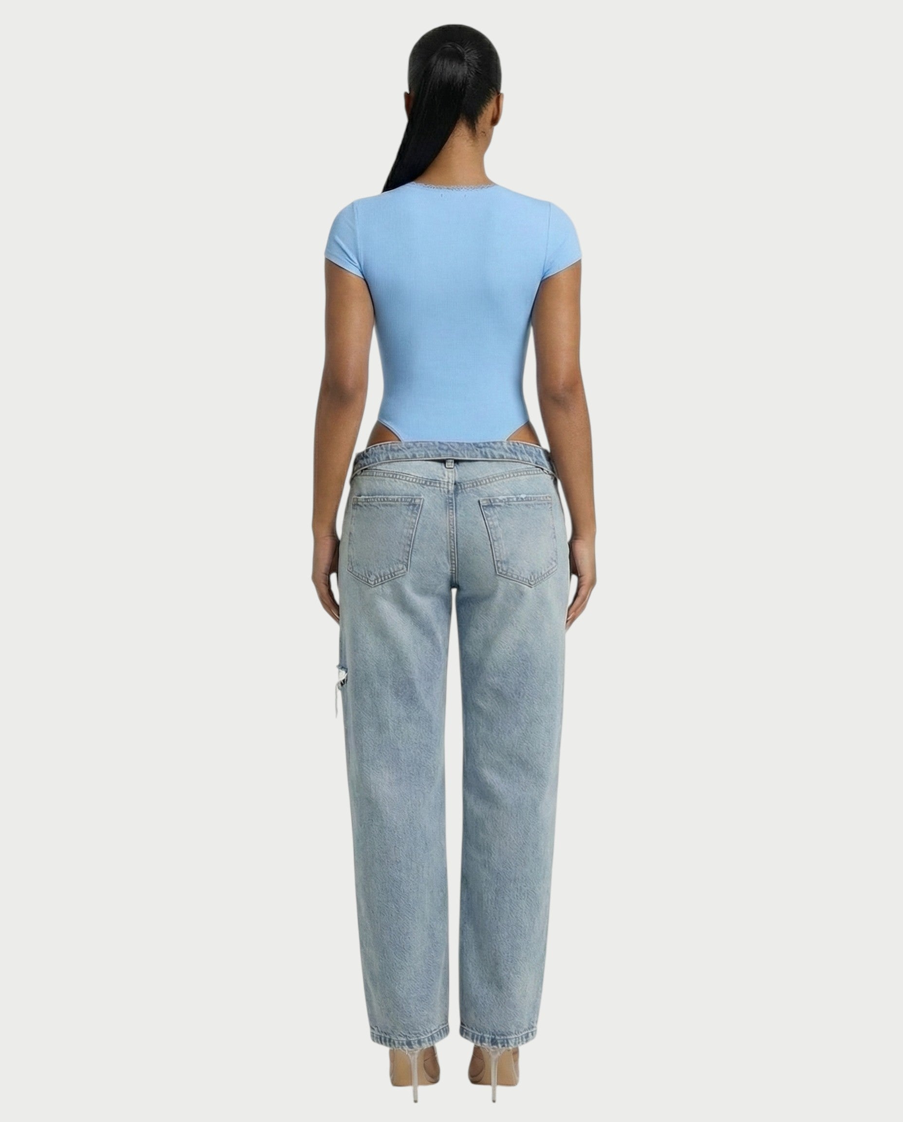 Ribbed Lace-Trim Square Neck Bodysuit - Samberule