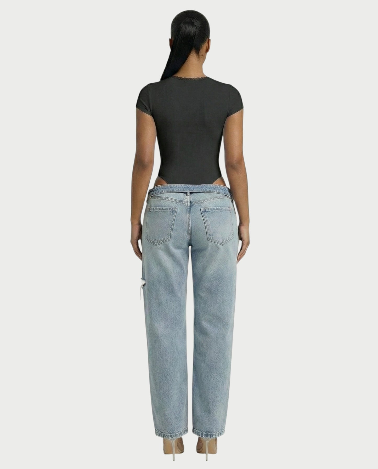Ribbed Lace-Trim Square Neck Bodysuit - Samberule