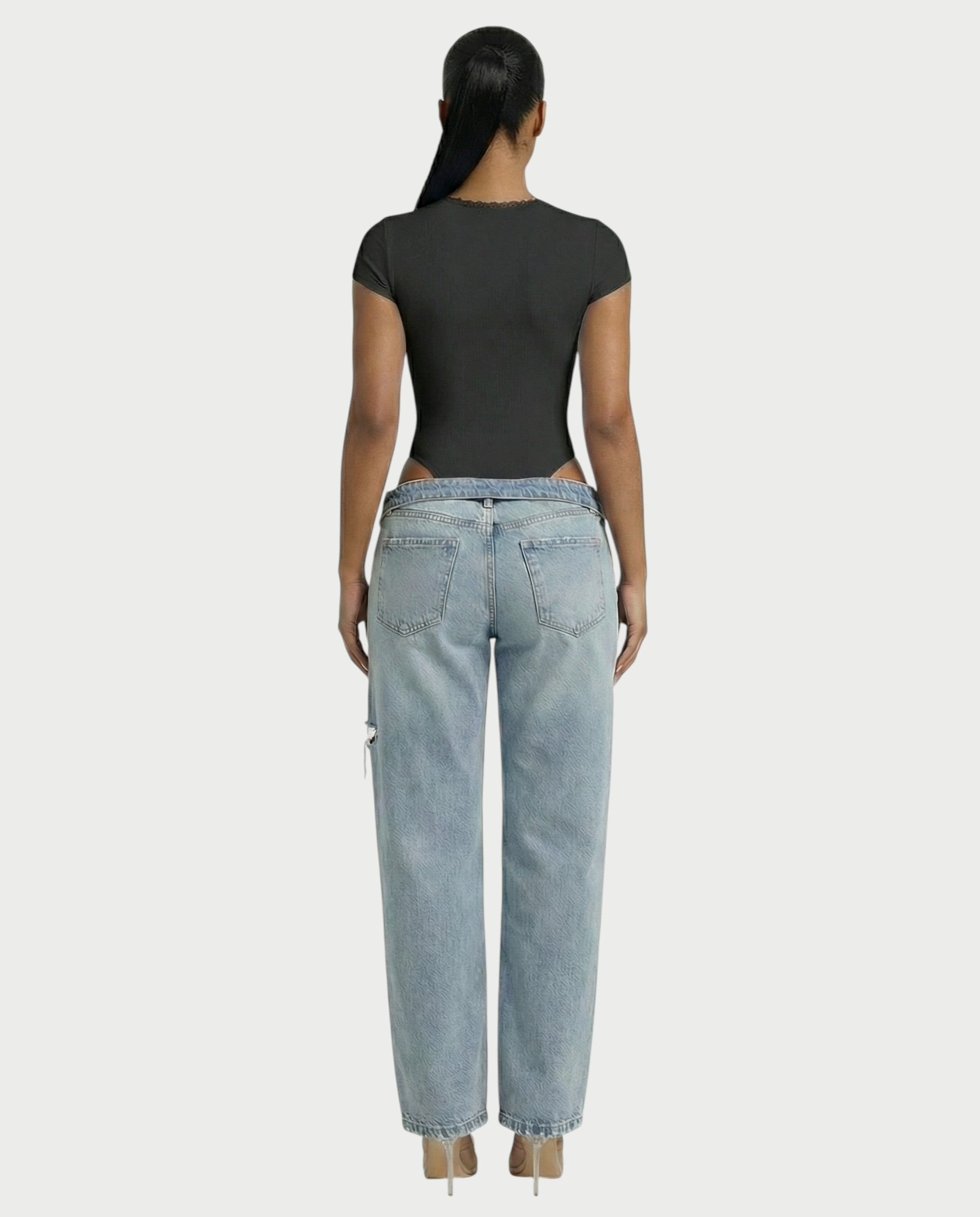 Ribbed Lace-Trim Square Neck Bodysuit - Samberule