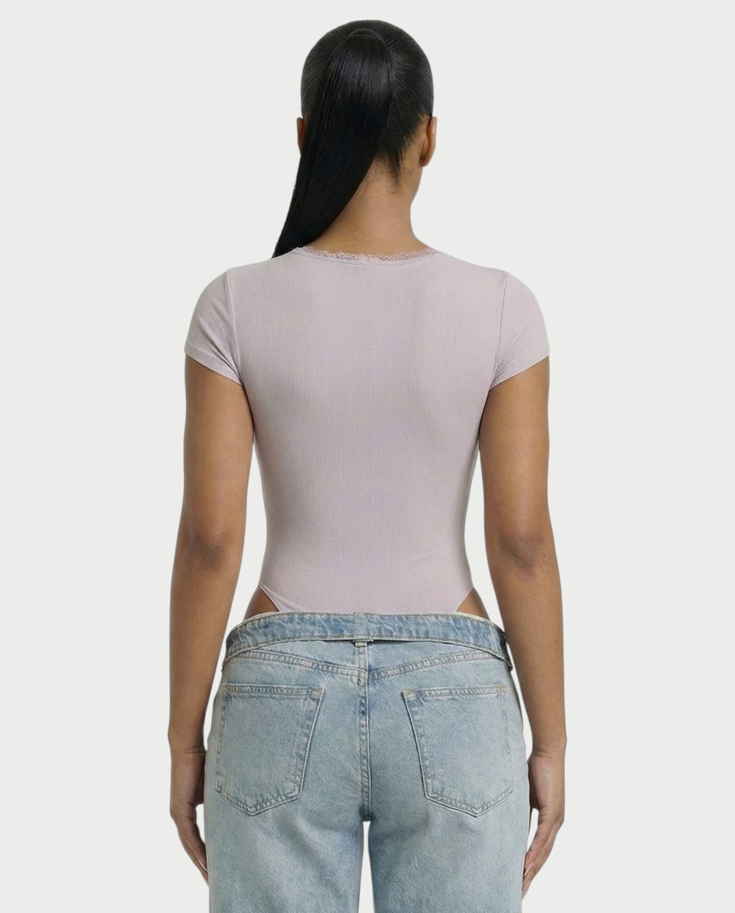 Ribbed Lace-Trim Square Neck Bodysuit - Samberule