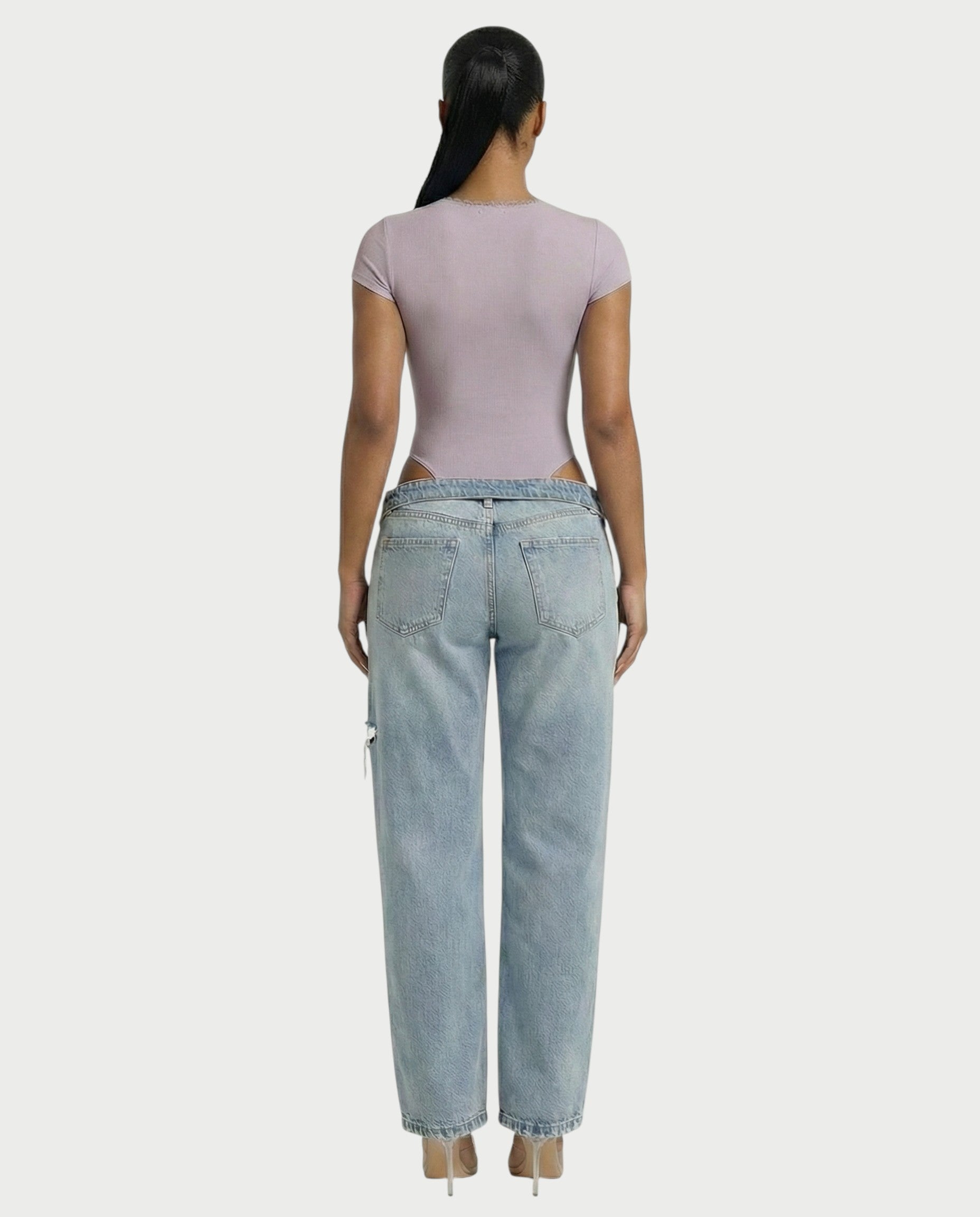 Ribbed Lace-Trim Square Neck Bodysuit - Samberule