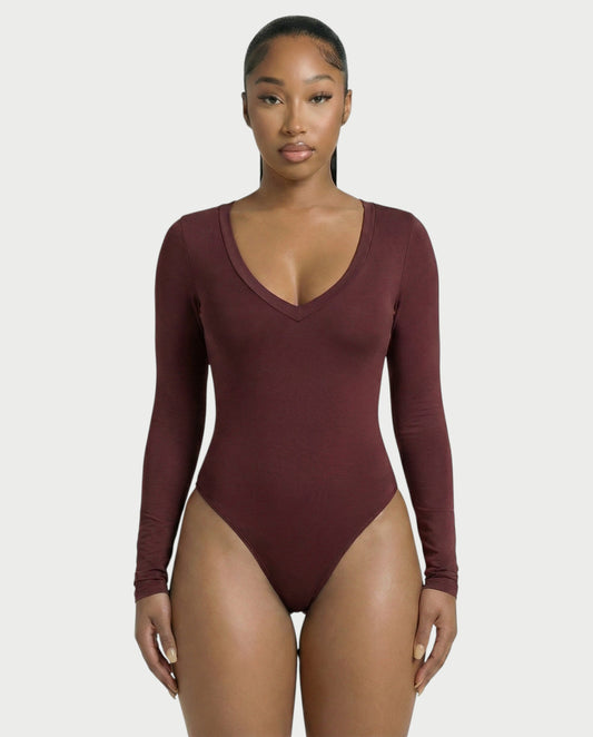 V-Neck Long Sleeve Bodysuit - Samberule