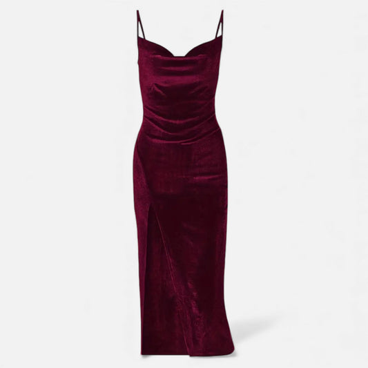 Women’s Evening Dress with Ruched Detail and Spaghetti Straps - Samberule