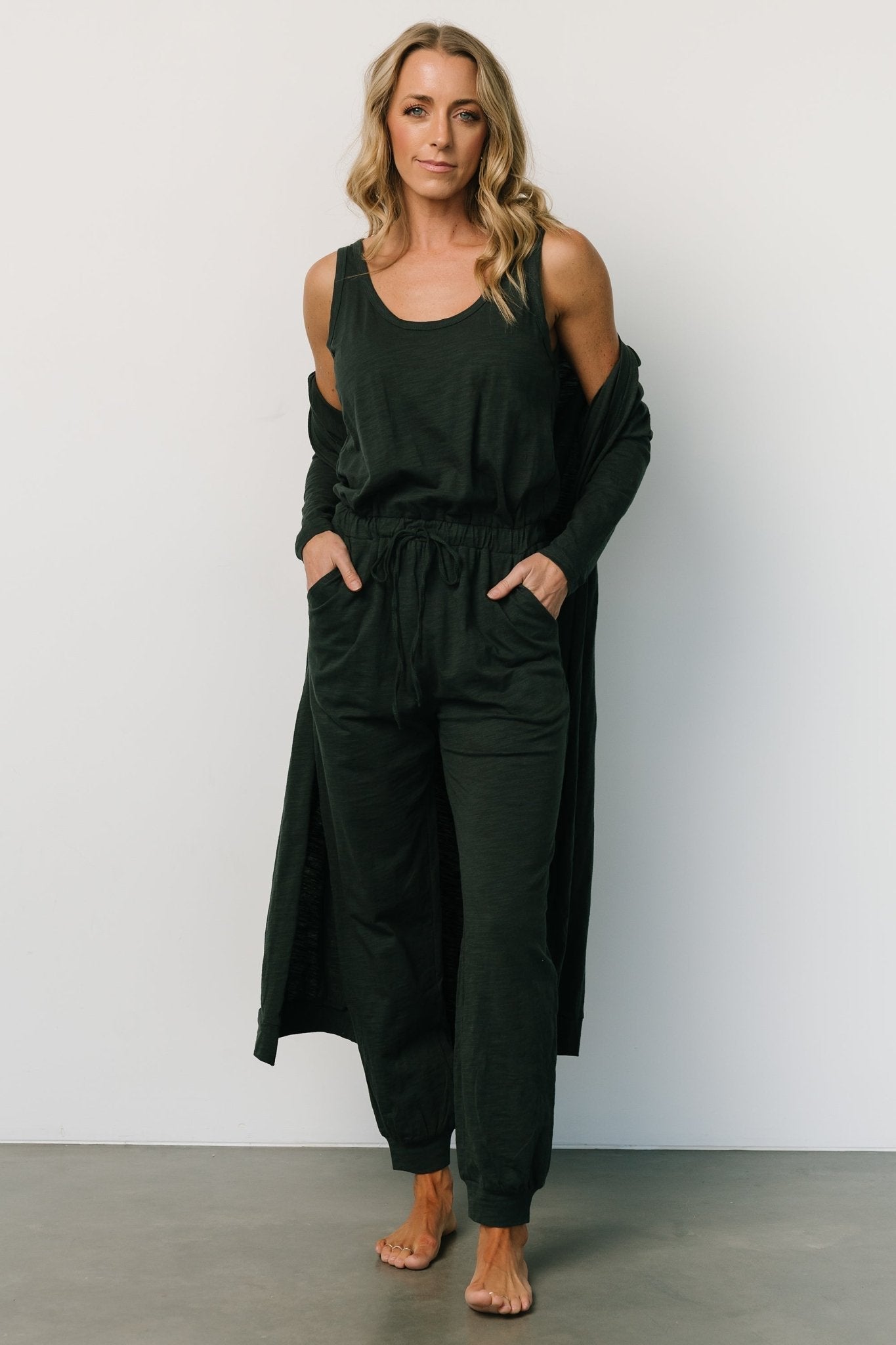 Janae Jumpsuit + Cardigan Set | Dark Green