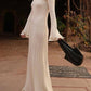 Elegant Trumpet Sleeves Rolled Hem Knitted Round Neck Maxi Dress