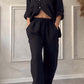 Casual solid color cotton and linen pants two-piece set - Samberule