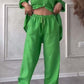 Casual solid color cotton and linen pants two-piece set - Samberule