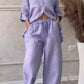 Casual solid color cotton and linen pants two-piece set - Samberule