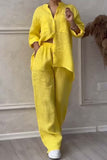 Casual solid color cotton and linen pants two-piece set - Samberule