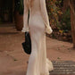 Elegant Trumpet Sleeves Rolled Hem Knitted Round Neck Maxi Dress