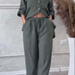 Casual solid color cotton and linen pants two-piece set - Samberule