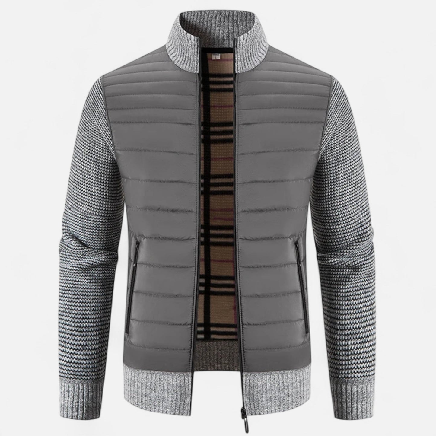 Men's Fleece Patchwork Jacket with Stand Collar