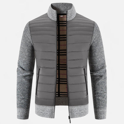 Men's Fleece Patchwork Jacket with Stand Collar