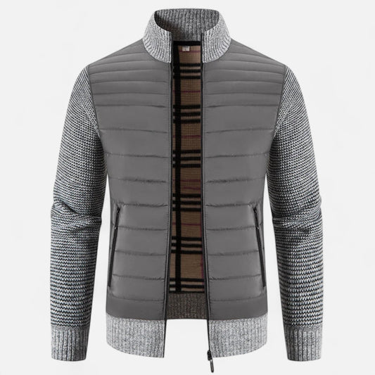 Men's Fleece Patchwork Jacket with Stand Collar