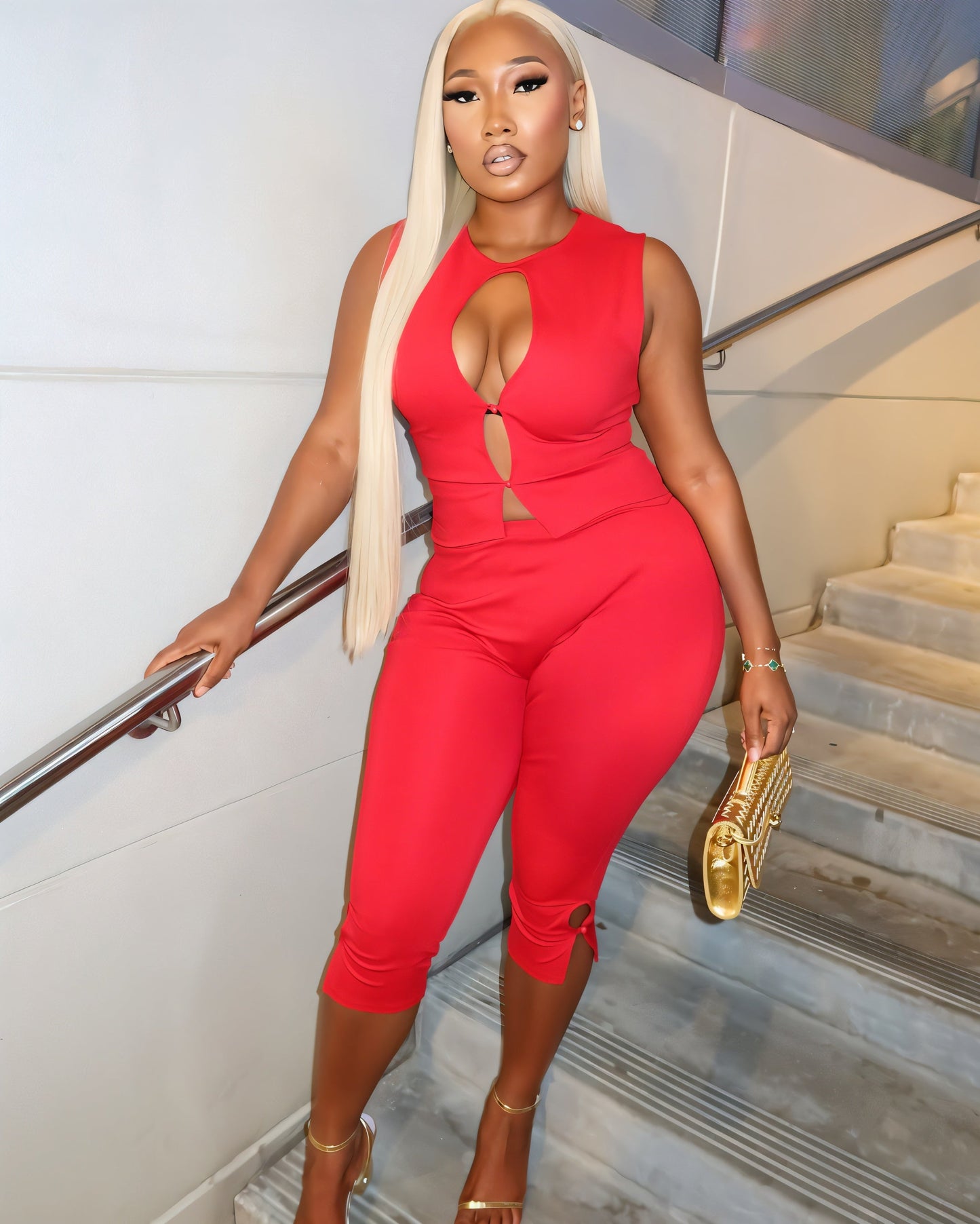 RAFAELA Cutout Keyhole Top & Capri Pant Set