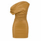 ORIELLE Faux Leather One-Shoulder Mini Dress