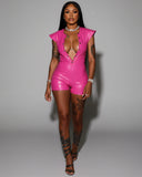 ANGELA Faux Leather Backless Romper