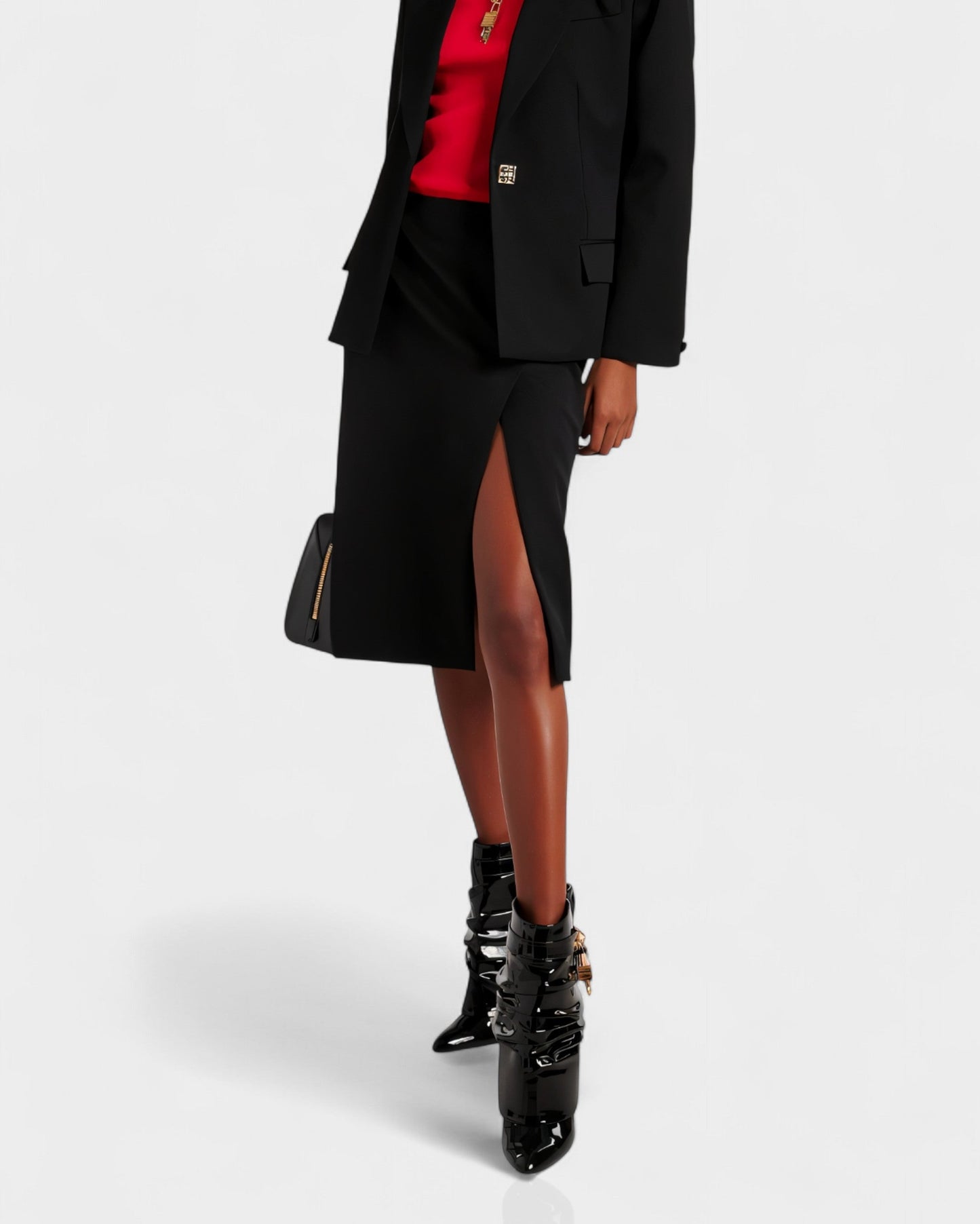 HALINA Padlock Slouch Stiletto Ankle Boots