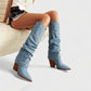 BETTY Denim Pointed Toe Slouchy Cowboy Boots
