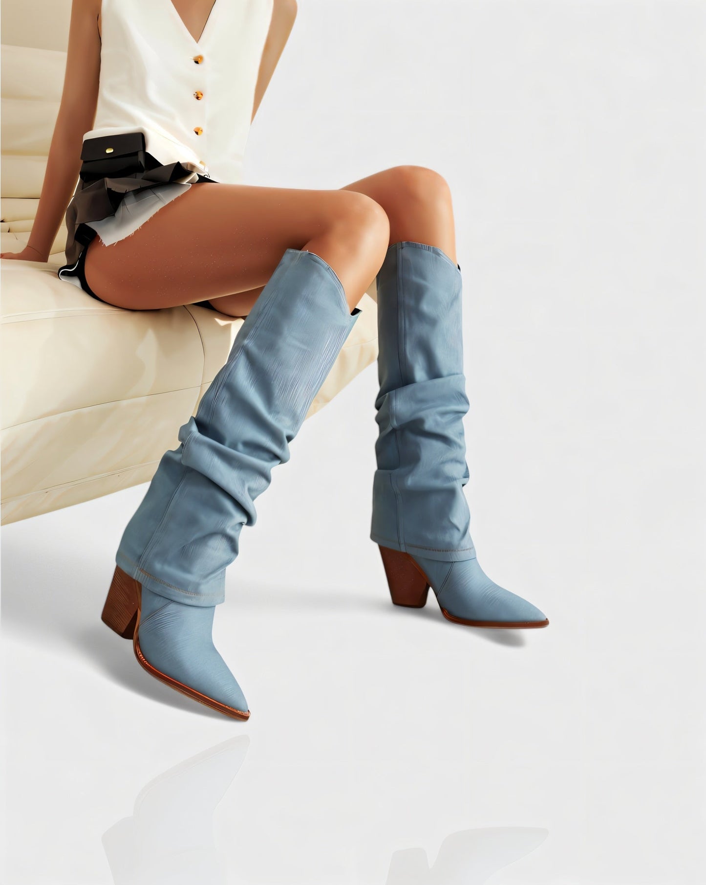 BETTY Denim Pointed Toe Slouchy Cowboy Boots