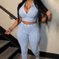 ALLIE Ribbed Zip Polo Crop Top & Legging Set